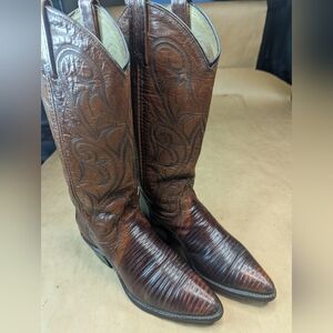 Dan Post boots women's sz 5.5M Exotic Genuine Brown Teju Lizard Classic Western
